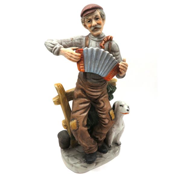 Vintage Hand Painted Porcelain Accordion Player Figurine & Dog Capodimonte Style - Picture 1 of 11
